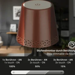 Briloner LED-batteri-flaskelys IP44 med lysdæmper, kobber