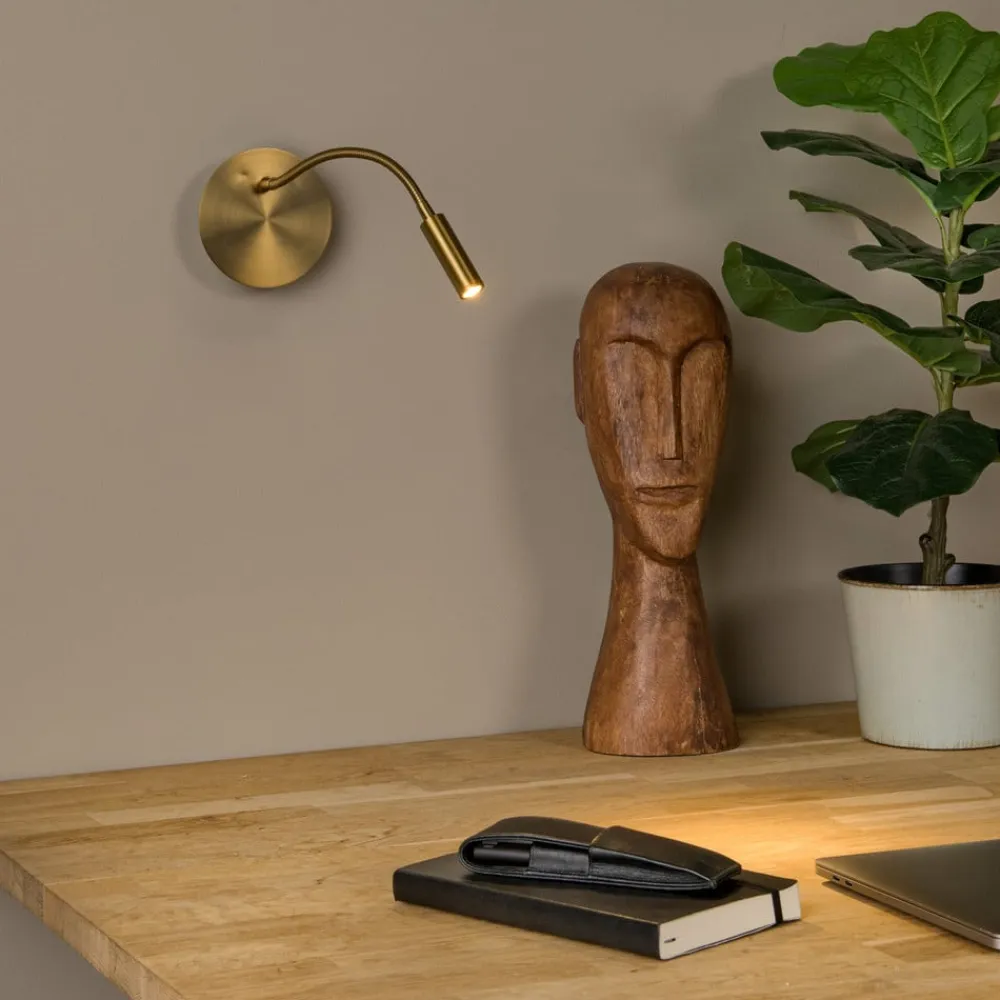 LED-batterivægspot Jolijn, guldmat, fleksibel arm, Ø 11 cm, magnet^Lucide