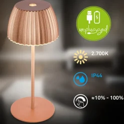 LED-bordlampe Brilo unplugged Riffle, 20 cm, kobber^Briloner