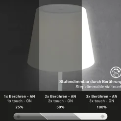 Briloner LED-bordlampe Campi, genopladeligt batteri, dæmpbar, hvid