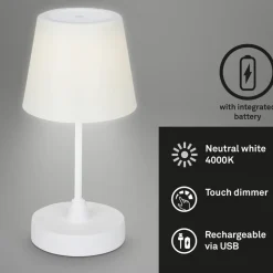Briloner LED-bordlampe Campi, genopladeligt batteri, dæmpbar, hvid
