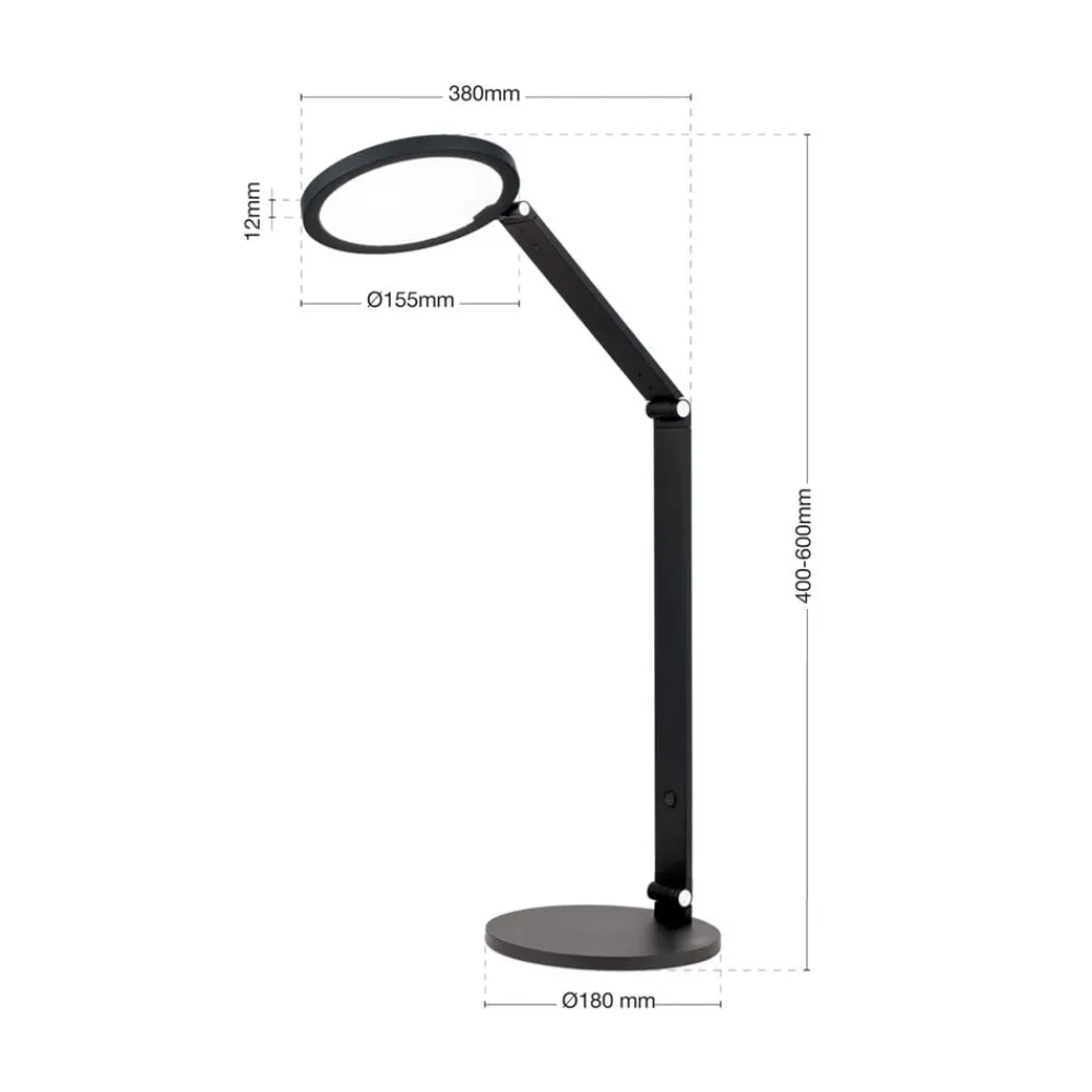 ORION LED-bordlampe Fati, sort, højde 60 cm, aluminium, dæmper