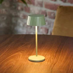 Sigor LED-bordlampe med batteri Facetta, grøn, højde 22 cm, metal, CCT