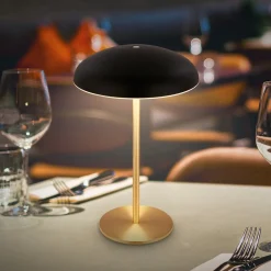 LED-bordlampe med batteri Brilo unplugged Caxa, sort/messing^Briloner