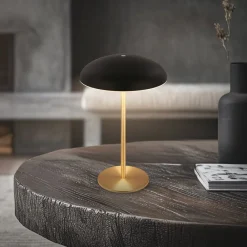 LED-bordlampe med batteri Brilo unplugged Caxa, sort/messing^Briloner