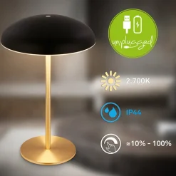 LED-bordlampe med batteri Brilo unplugged Caxa, sort/messing^Briloner