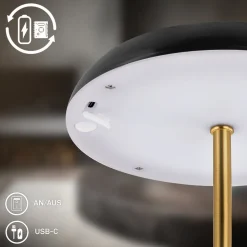LED-bordlampe med batteri Brilo unplugged Caxa, sort/messing^Briloner