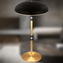 LED-bordlampe med batteri Brilo unplugged Caxa, sort/messing^Briloner