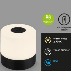 Briloner LED-bordlampe Smal, sort, 2.700K, dæmpbar