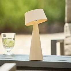 Sigor Solcellelamper>LED-bordlampe Solino, beige, solcelle/USB, 26 cm, IP44