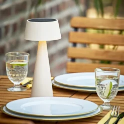 Sigor Solcellelamper>LED-bordlampe Solino, beige, solcelle/USB, 26 cm, IP44