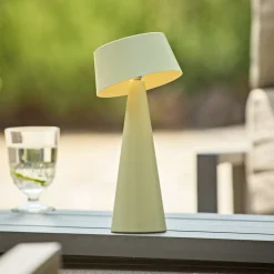 Sigor LED-bordlampe Solino, grøn, solcelle/USB, 26 cm, IP44