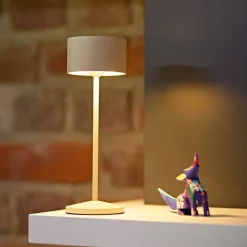 Sigor LED-bordlampe Veluna, beige, højde 25 cm, IP44, dæmpbar CCT