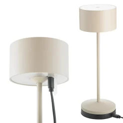 Sigor LED-bordlampe Veluna, beige, højde 25 cm, IP44, dæmpbar CCT
