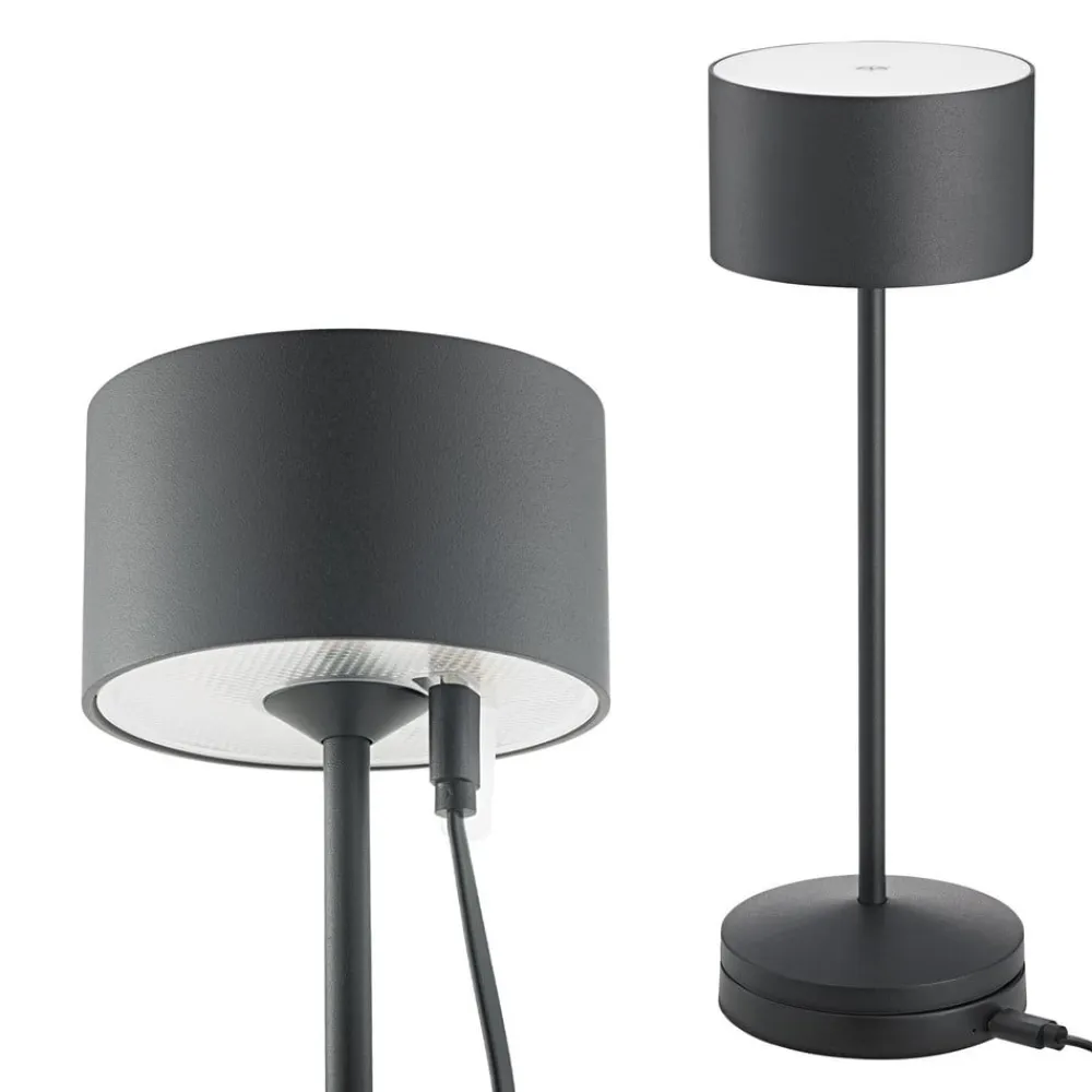 Sigor LED-bordlampe Veluna, sort, højde 25 cm IP44 dæmpbar CCT