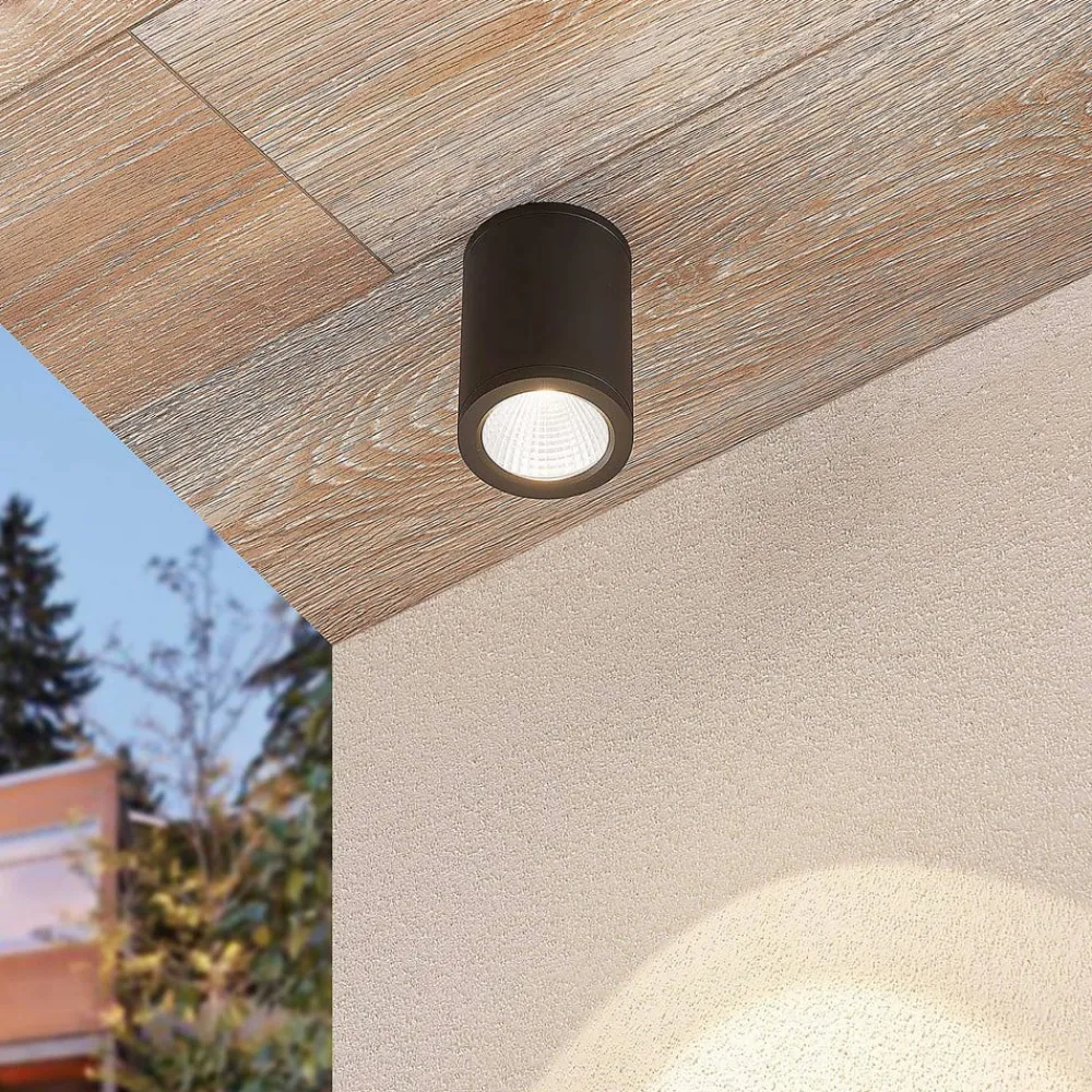 Lucande LED-downlight Embla af aluminium IP54, mørkegrå