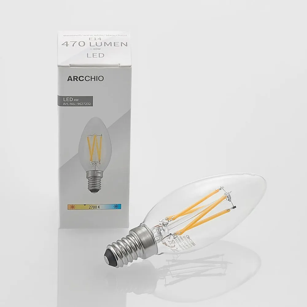 Arcchio LED-filamentpære E14 4 W 827 kerte, dæmpes, 3 stk