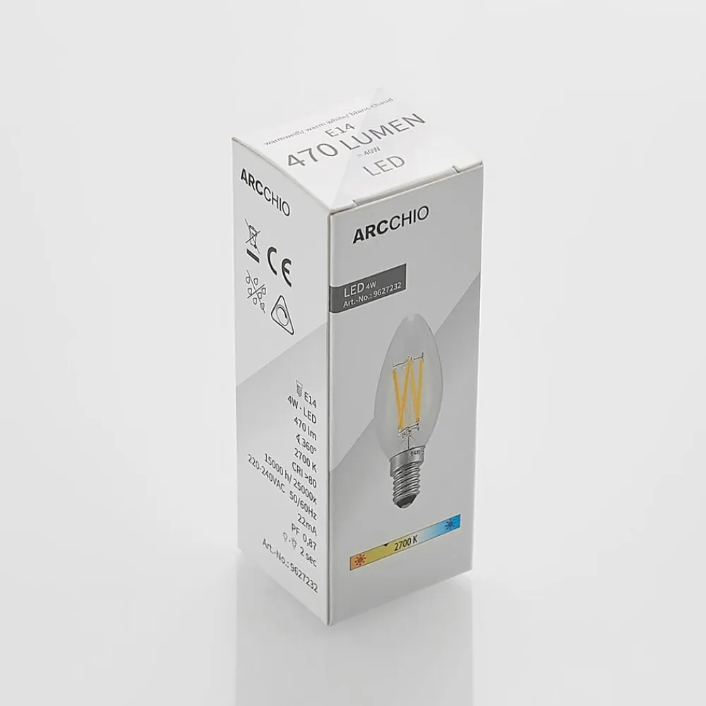 Arcchio LED-filamentpære E14 4 W 827 kerte, dæmpes, 3 stk