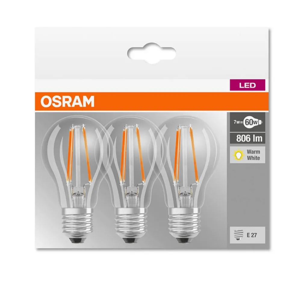 OSRAM Filament Pære>LED-filamentpære E27 7W, varmhvid, 3-pak
