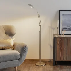 LED-gulvlampe Carl, nikkelfarvet, justerbar, dæmpbar^Knapstein Online