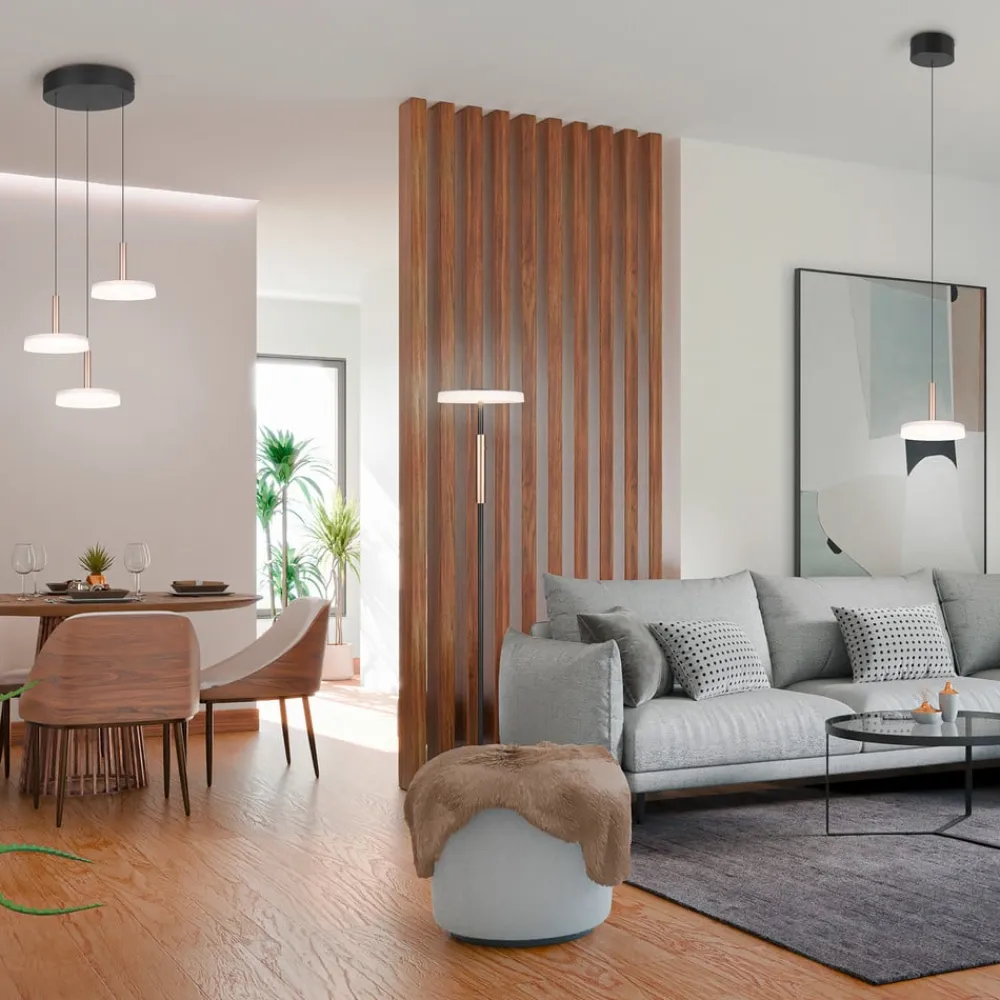 Trio Lighting Gang|Gulvlamper>LED-gulvlampe Celeste hvid/brun 160 cm glas/metal Touchdim