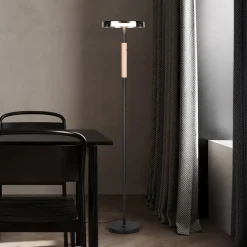 Trio Lighting Gulvlamper>LED-gulvlampe Celeste krom/træ 160 cm glas/metal Touchdim