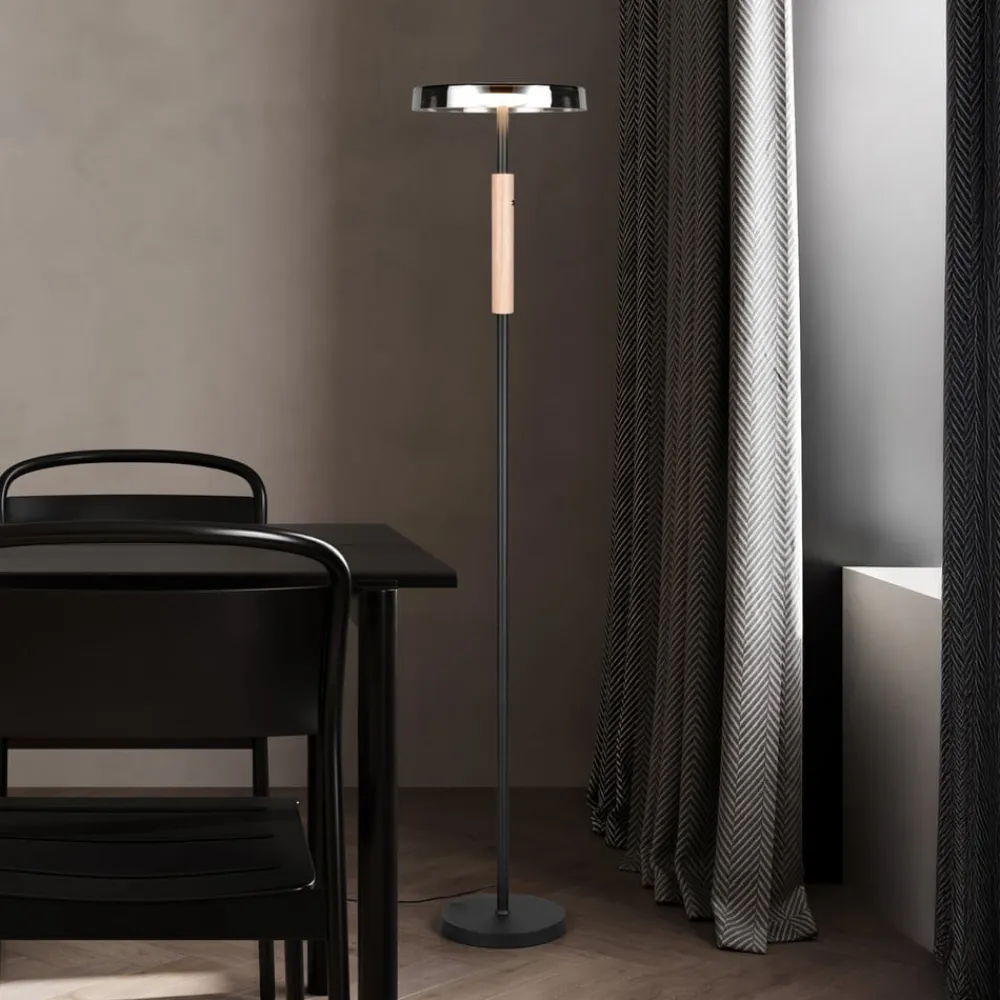 Trio Lighting Gulvlamper>LED-gulvlampe Celeste krom/træ 160 cm glas/metal Touchdim