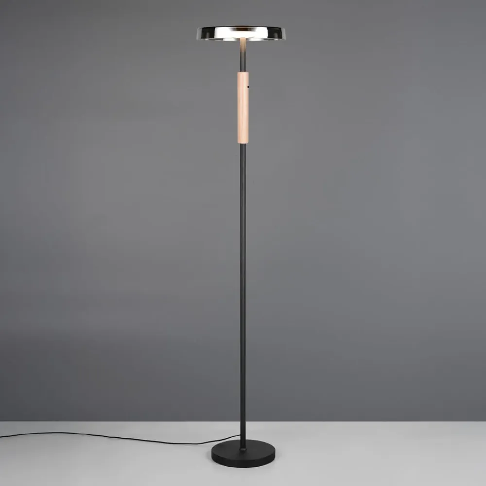 Trio Lighting Gulvlamper>LED-gulvlampe Celeste krom/træ 160 cm glas/metal Touchdim