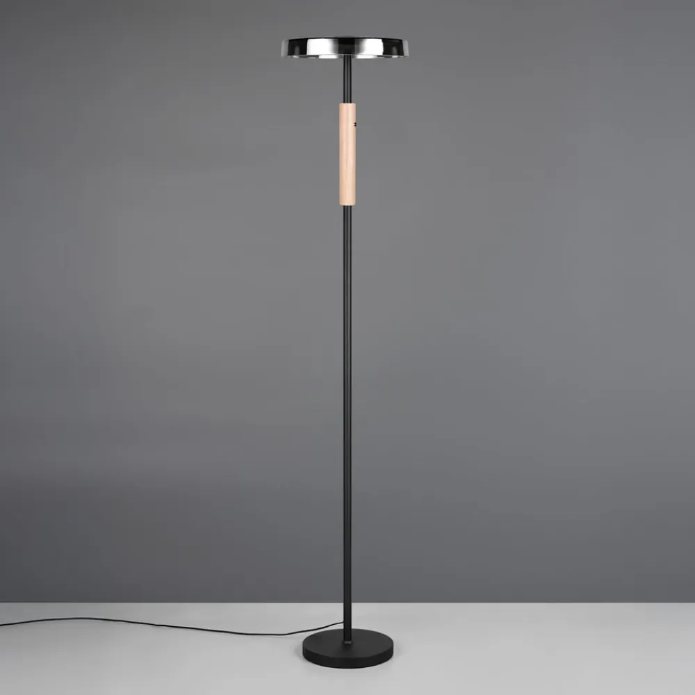 Trio Lighting Gulvlamper>LED-gulvlampe Celeste krom/træ 160 cm glas/metal Touchdim