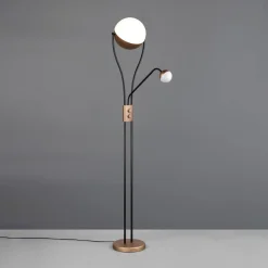 LED-gulvlampe Chris, kaffe, metal, læselampe, dæmper^Trio Lighting