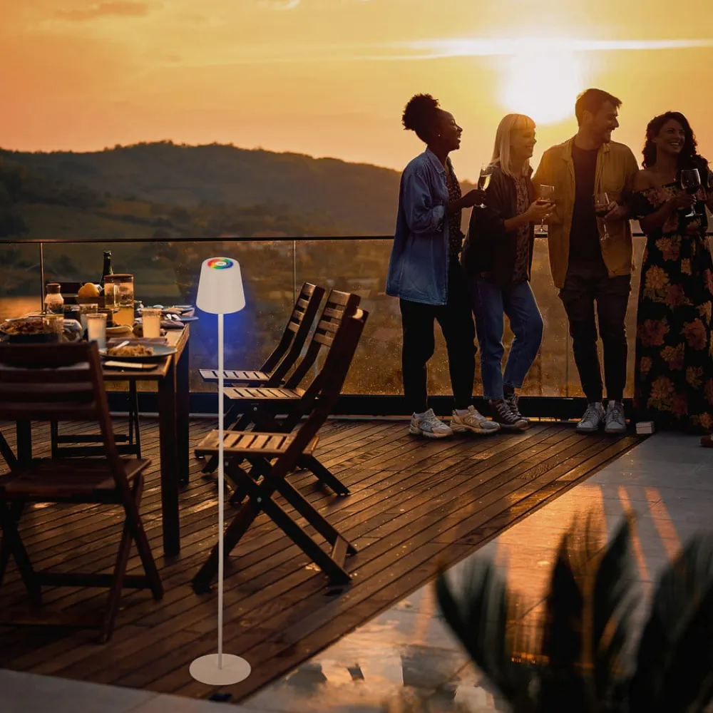 LED-gulvlampe Coloris, hvid, RGB, dæmper, IP44, USB^Briloner