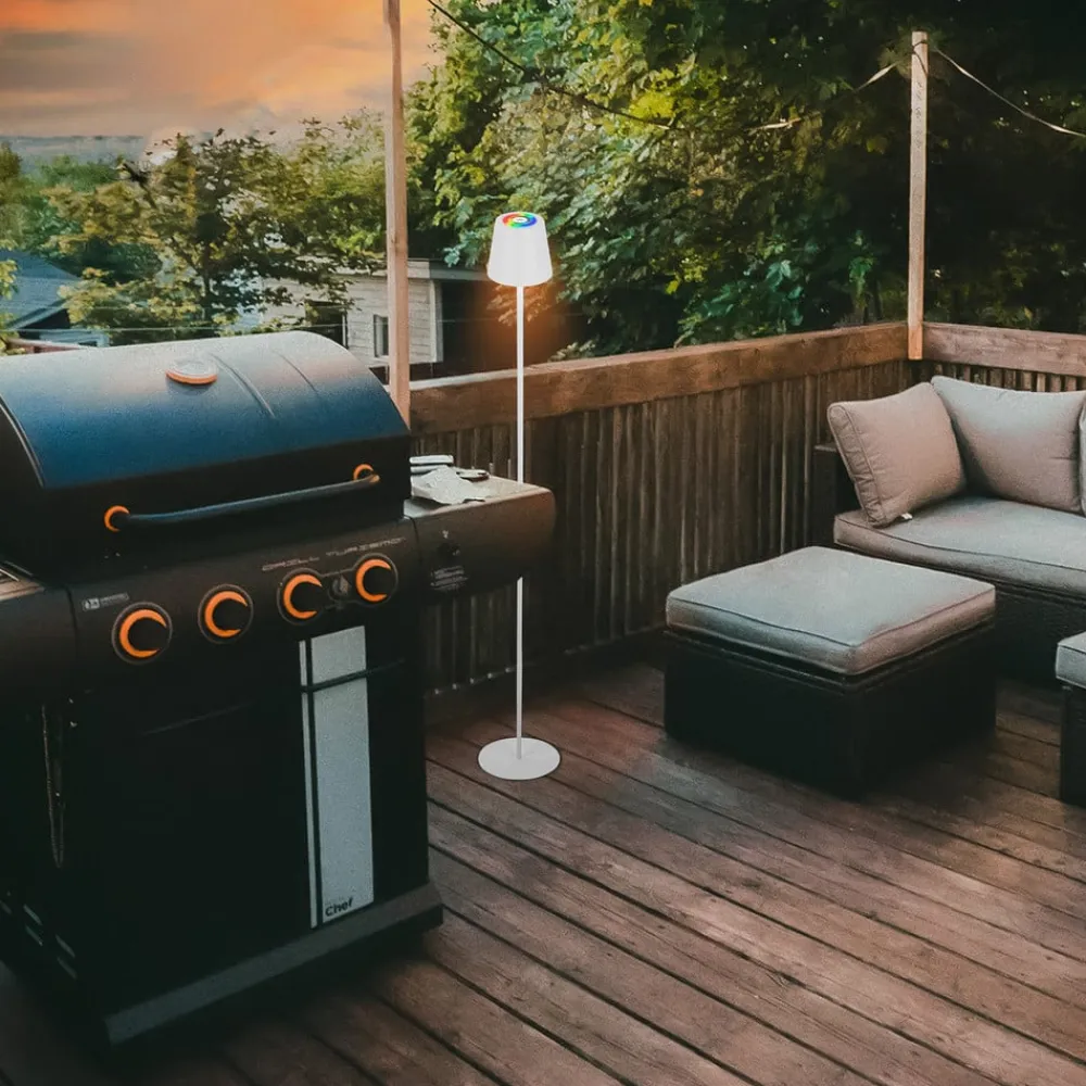 LED-gulvlampe Coloris, hvid, RGB, dæmper, IP44, USB^Briloner