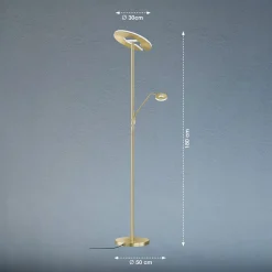 FISCHER & HONSEL LED-gulvlampe Dent, messingfarvet, 180 cm, CCT, 2 lyskilder