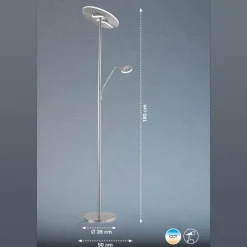 FISCHER & HONSEL LED-gulvlampe Dent, nikkelfarvet, 180 cm, CCT, 2 lyskilder