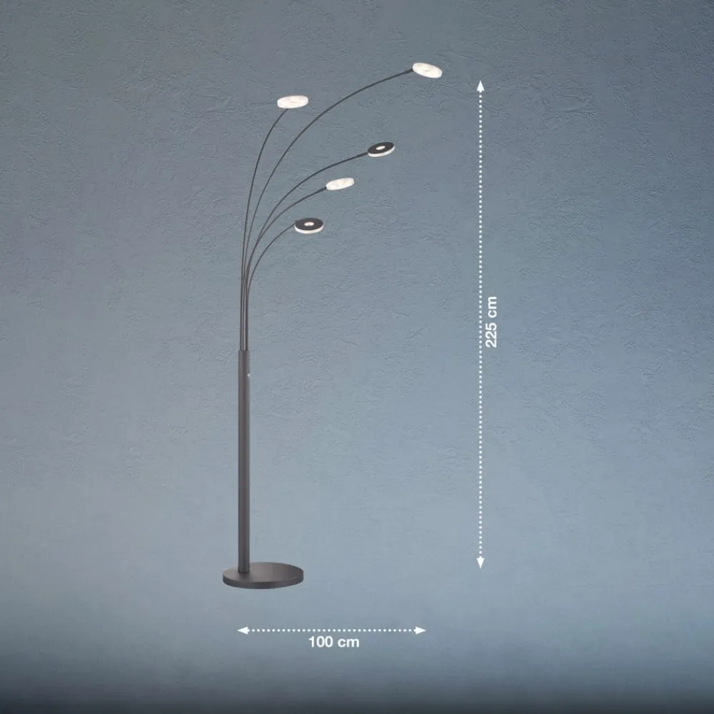 FISCHER & HONSEL Gulvlamper|Gulvlamper>LED-gulvlampe Dent, sort, 225 cm, metal, CCT, 5 lyskilder.