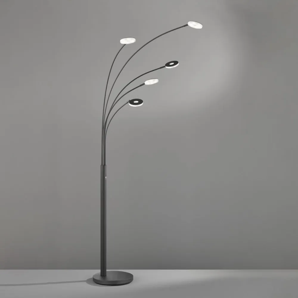 FISCHER & HONSEL Gulvlamper|Gulvlamper>LED-gulvlampe Dent, sort, 225 cm, metal, CCT, 5 lyskilder.