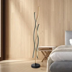 Globo Gulvlamper>LED-gulvlampe Geronimo, højde 135 cm, sort/trælook