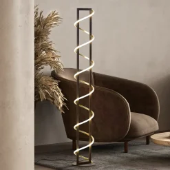 LED-gulvlampe Gwen, sort/guld, metal, CCT, dæmpbar^FISCHER & HONSEL Hot