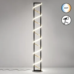 LED-gulvlampe Gwen, sort/guld, metal, CCT, dæmpbar^FISCHER & HONSEL Hot