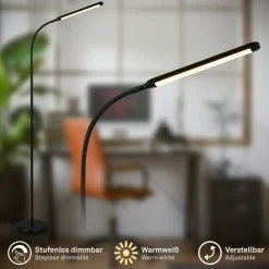 Briloner LED-gulvlampe Mura, sort, højde 170 cm, metal Touchdimmer
