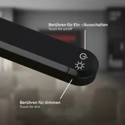 Briloner LED-gulvlampe Mura, sort, højde 170 cm, metal Touchdimmer