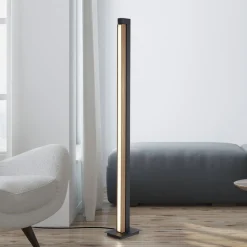 PURE LED-gulvlampe Lines, sort, træ, fjernbetjening, 140 cm