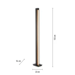 PURE LED-gulvlampe Lines, sort, træ, fjernbetjening, 140 cm