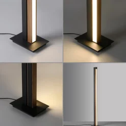 PURE LED-gulvlampe Lines, sort, træ, fjernbetjening, 140 cm