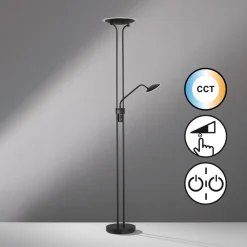 LED-gulvlampe Tallri, sort, 180 cm, 2 lyskilder, metal, CCT^FISCHER & HONSEL Clearance