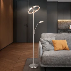 Trio Lighting Gulvlamper|Gulvlamper>LED-gulvlampe Willis, nikkel, højde 180 cm, metal CCT-dæmper