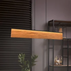 Trio Lighting LED-hængelampe Kalea, længde 110 cm, træfarvet, træ