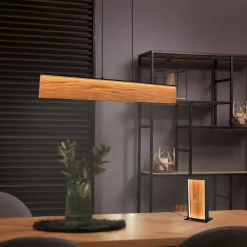 Trio Lighting LED-hængelampe Kalea, længde 110 cm, træfarvet, træ