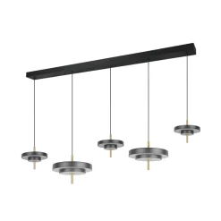LED-hængelampe Keaton, sort/guldfarvet 140 cm CCT, 5 lyskilder^Trio Lighting