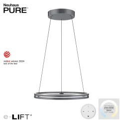 PURE LED-hængelampe E-Loop, eg/sort perle, Ø 70 cm aluminium, CCT